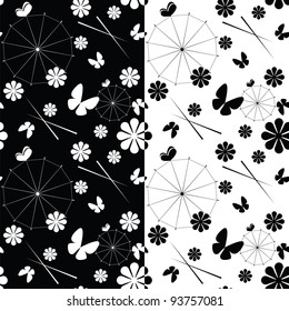 set of seamless pattern with jaran parasol and flowers