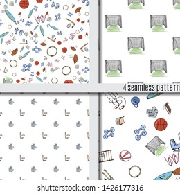 Set seamless pattern kids sport, great design for any purposes. Cute Cartoon vector illustration.