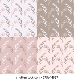 Set of seamless pattern with leaves and flowers