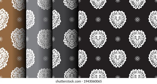Set of Seamless pattern with a lion's head in a simple style. Good for backgrounds and prints. Vector 