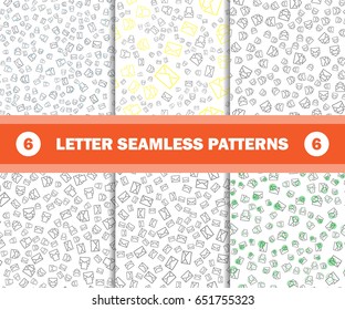 set of seamless pattern with mail envelopes. Vector background for postal delivery.