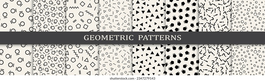 Set of seamless pattern memphis style. Abstract graphic design memphis pattern. Seamless memphis style background pattern.