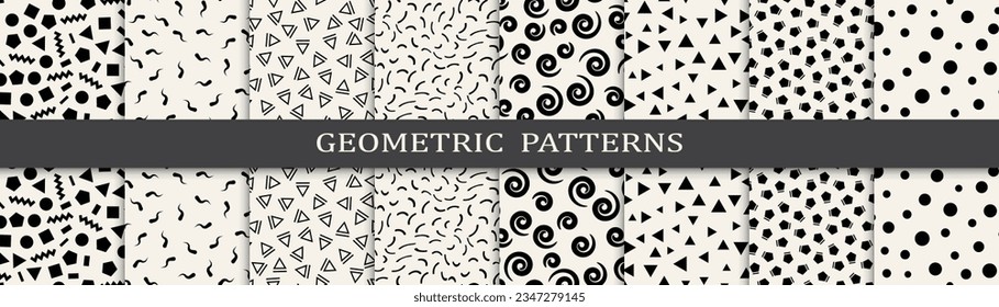 Set of seamless pattern memphis style. Abstract graphic design memphis pattern. Seamless memphis style background pattern.