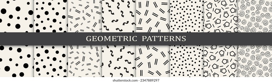 Set of seamless pattern memphis style. Abstract graphic design memphis pattern. Seamless memphis style background pattern.