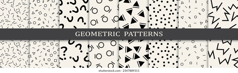 Set of seamless pattern memphis style. Abstract graphic design memphis pattern. Seamless memphis style background pattern.
