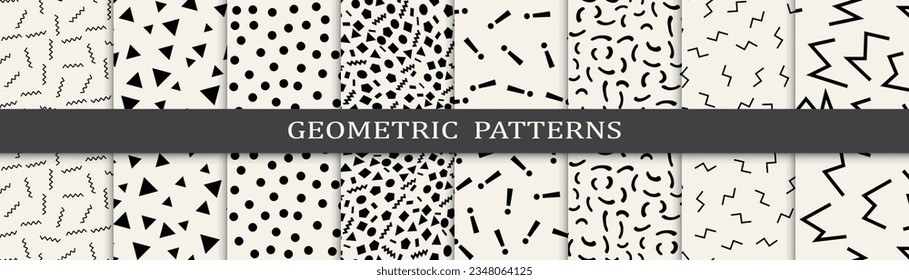 Set of seamless pattern memphis style. Abstract graphic design memphis pattern. Seamless memphis style background pattern.