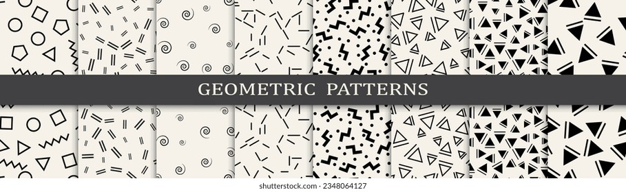 Set of seamless pattern memphis style. Abstract graphic design memphis pattern. Seamless memphis style background pattern.