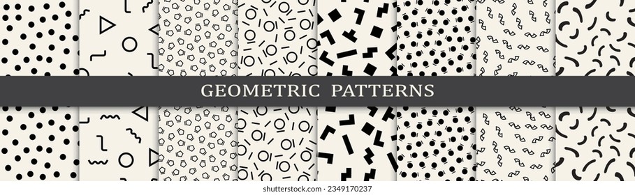 Set of seamless pattern memphis style. Abstract graphic design memphis pattern. Seamless memphis style background pattern.