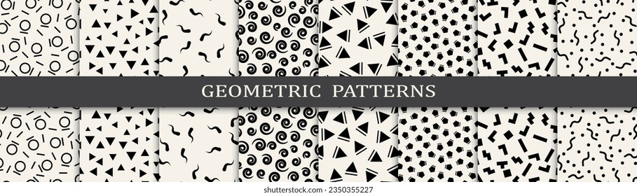 Set of seamless pattern memphis style. Abstract graphic design memphis pattern. Seamless memphis style background pattern.