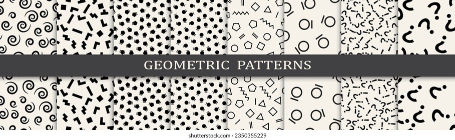Set of seamless pattern memphis style. Abstract graphic design memphis pattern. Seamless memphis style background pattern.