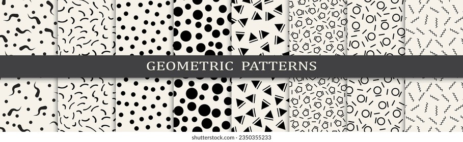 Set of seamless pattern memphis style. Abstract graphic design memphis pattern. Seamless memphis style background pattern.