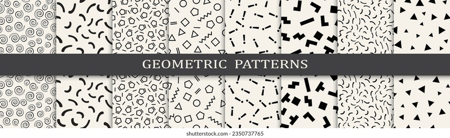 Set of seamless pattern memphis style. Abstract graphic design memphis pattern. Seamless memphis style background pattern.