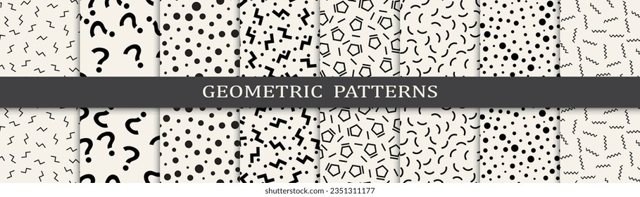 Set of seamless pattern memphis style. Abstract graphic design memphis pattern. Seamless memphis style background pattern.