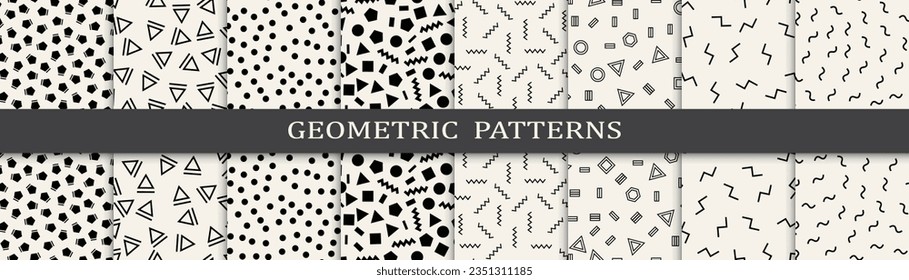 Set of seamless pattern memphis style. Abstract graphic design memphis pattern. Seamless memphis style background pattern.