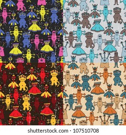 set of seamless pattern with monsters