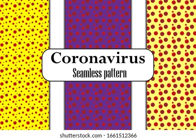 Set of seamless pattern with novel Coronavirus (2019-nCoV). Abstract model of new virus. Quarantine concept. Coronavirus epidemic backdrop. Vector illustration
