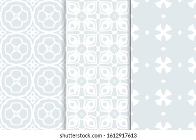 Set of seamless pattern on colored background. Decorative geometric texture. Abstract repeating pattern for printing on fabric, wrapping paper