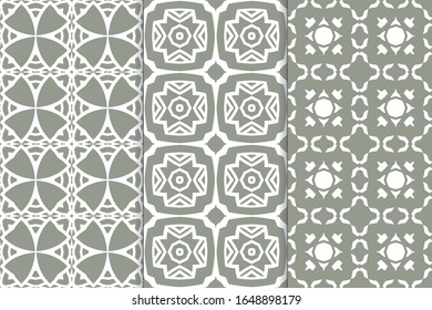 Set of seamless pattern on colored background. Decorative geometric texture. Abstract repeating pattern for printing on fabric, wrapping paper