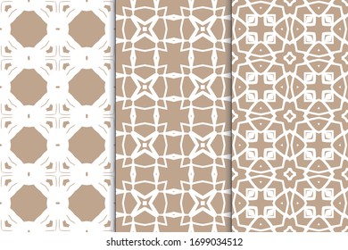 Set of seamless pattern on colored background. Decorative geometric texture. Abstract repeating pattern for printing on fabric, wrapping paper