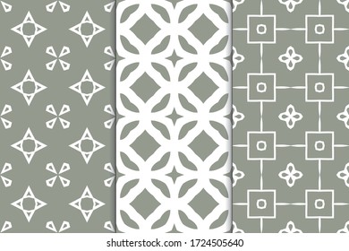 Set of seamless pattern on colored background. Decorative geometric texture. Abstract repeating pattern for printing on fabric, wrapping paper