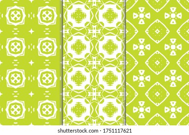 Set of seamless pattern on colored background. Decorative geometric texture. Abstract repeating pattern for printing on fabric, wrapping paper