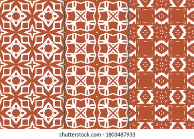Set of seamless pattern on colored background. Decorative geometric texture. Abstract repeating pattern for printing on fabric, wrapping paper
