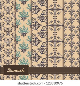 set of seamless pattern on damask theme