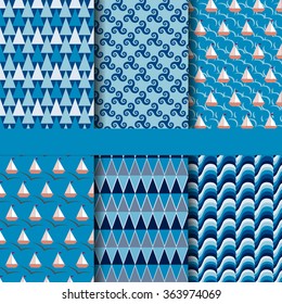 a set of seamless pattern on the marine theme