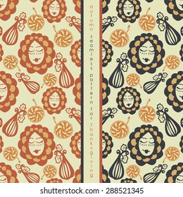 set of seamless pattern on thanksgiving day with apple, pumpkin, sunflower