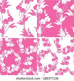 Set of Seamless pattern with orchids silhouette