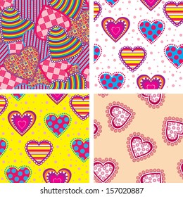 Set seamless pattern with patterned hearts