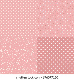 Set Seamless pattern polka dot hearts. Vector isolated on trend pastel background.