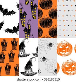 Set of seamless pattern. Print for Halloween. Vector illustration.