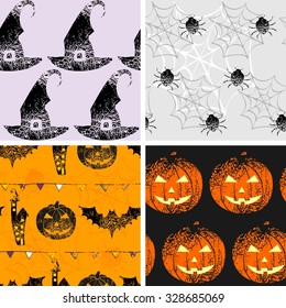 Set of seamless pattern. Print for Halloween. Vector illustration.