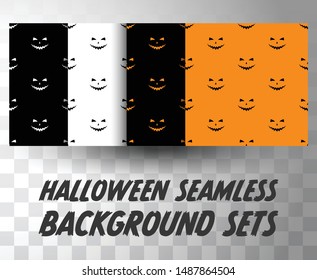 Set of seamless pattern pumpkin faces with different colour