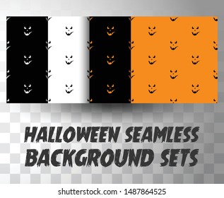 Set of seamless pattern pumpkin faces with different colour