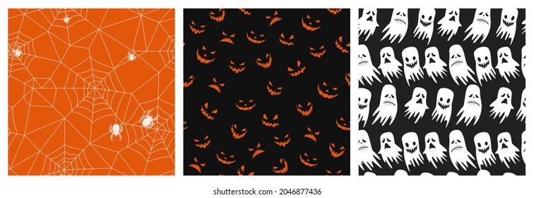 set seamless pattern of pumpkin head lights on black background. lantern in Halloween party celebration. vector