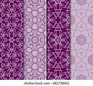 set of seamless pattern of purple color. vector illustration. geometric ornament for wallpapers, background, card.