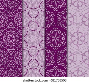 set of seamless pattern of purple color. vector illustration. geometric ornament for wallpapers, background, card.