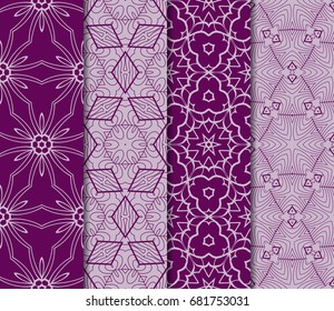 set of seamless pattern of purple color. vector illustration. geometric ornament for wallpapers, background, card.