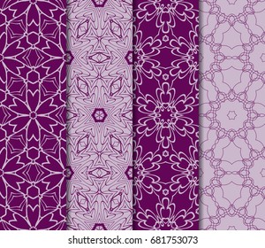set of seamless pattern of purple color. vector illustration. geometric ornament for wallpapers, background, card.