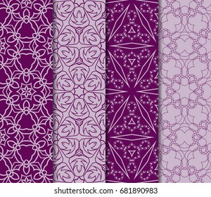 set of seamless pattern of purple color. vector illustration. geometric ornament for wallpapers, background, card.