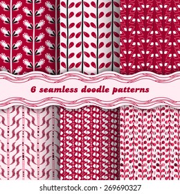 Set of seamless pattern in purple colors in doodle style. Vector illustration.