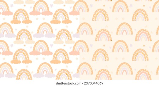 set seamless pattern with rainbow , moon, star, fabric design. Kids Hand drawn design for textiles, wallpaper baby clothing, bed linen, office supplies