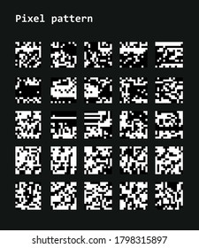 Set of seamless pattern with random pixel noise. Futuristic hi-tech cyberpunk aesthetics.