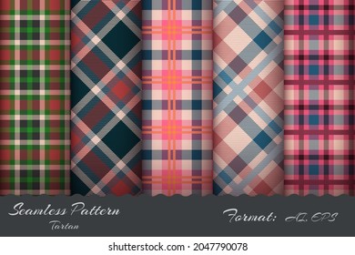 Set seamless pattern retro tartan