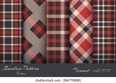 Set seamless pattern retro tartan