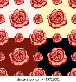 set of seamless pattern of roses vector illustration