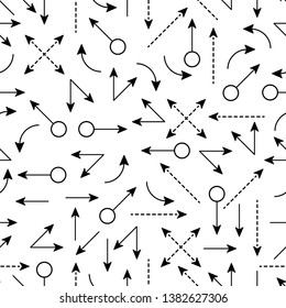 Set seamless pattern simple different black arrows. Flat Vector Illustration