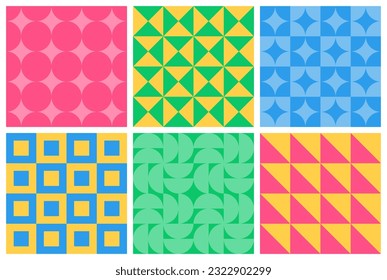 Set of seamless pattern with simple geometric shapes. Abstract background for banner, poster, cover, card.